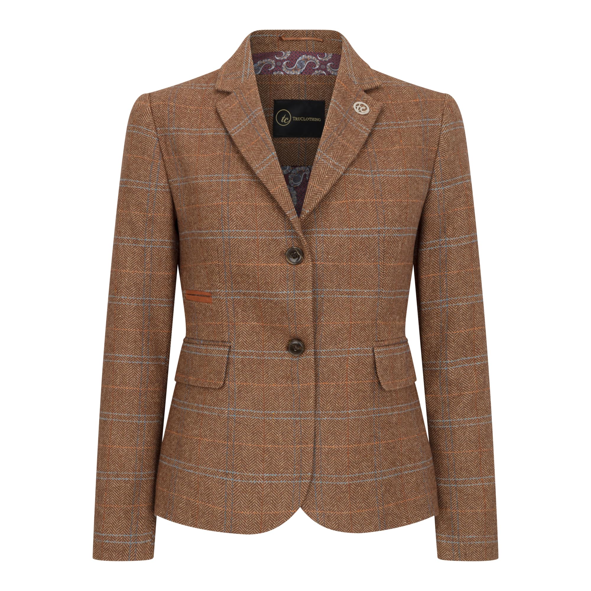 Infinity Leather Women's Oak Brown Tailored Fit Tweed Blazer in Herringbone Check