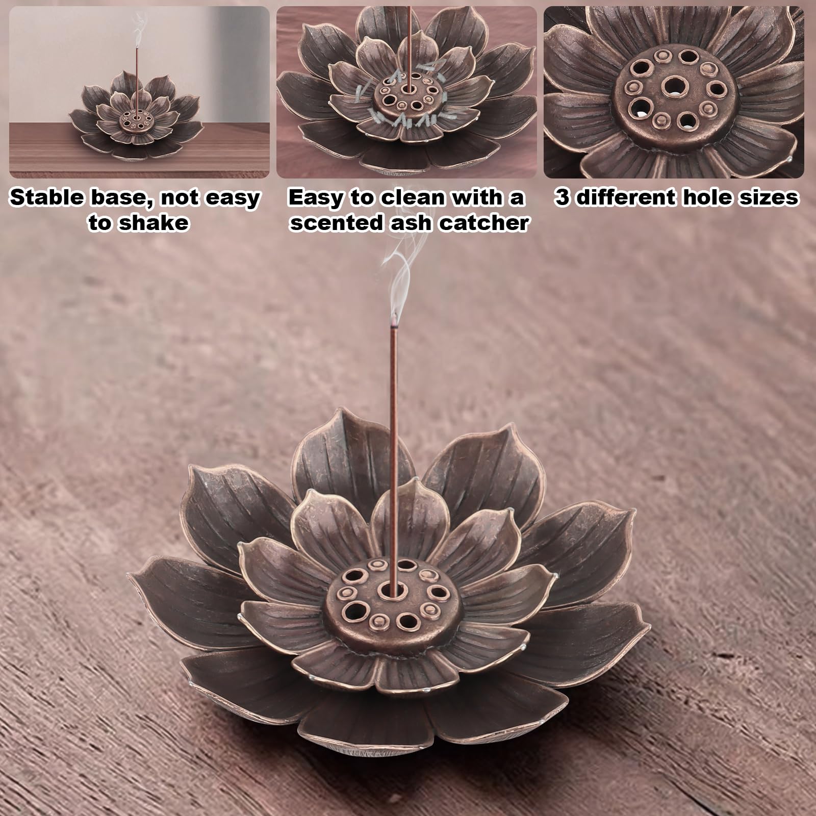 Porte-Encens Lotus En Alliage - 2 Pièces, 6 Trous, Collecteur De Cendres, Brûleur Bâton D'encens Pour Méditation, Salon, Bureau