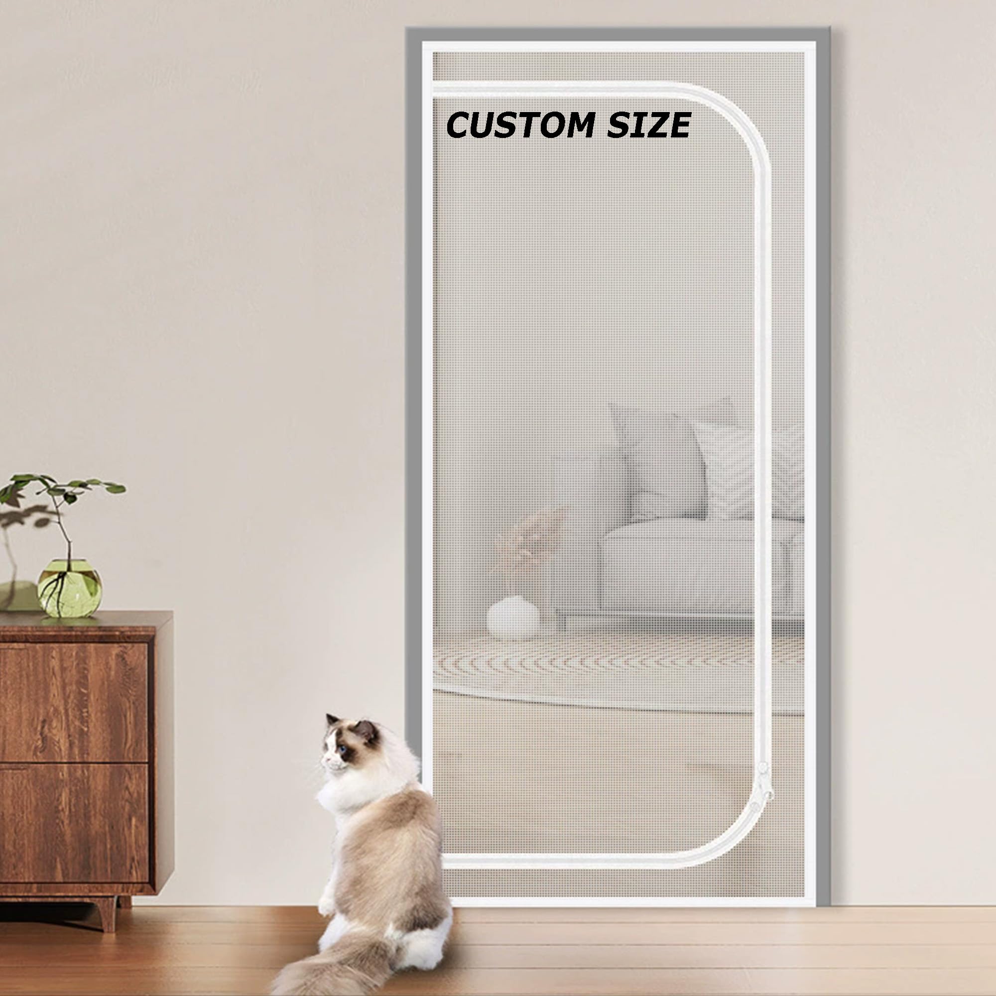 Xxiudee Grey Custom Size Self Adhesive Cat Dog Screen Door, Balcony Bedroom Net With Zipper, Anti Bugs Fly Screen Door Nets For Kitchen Patio, Dog Cat Scratch Proof Screen (W*H:80 * 200Cm)