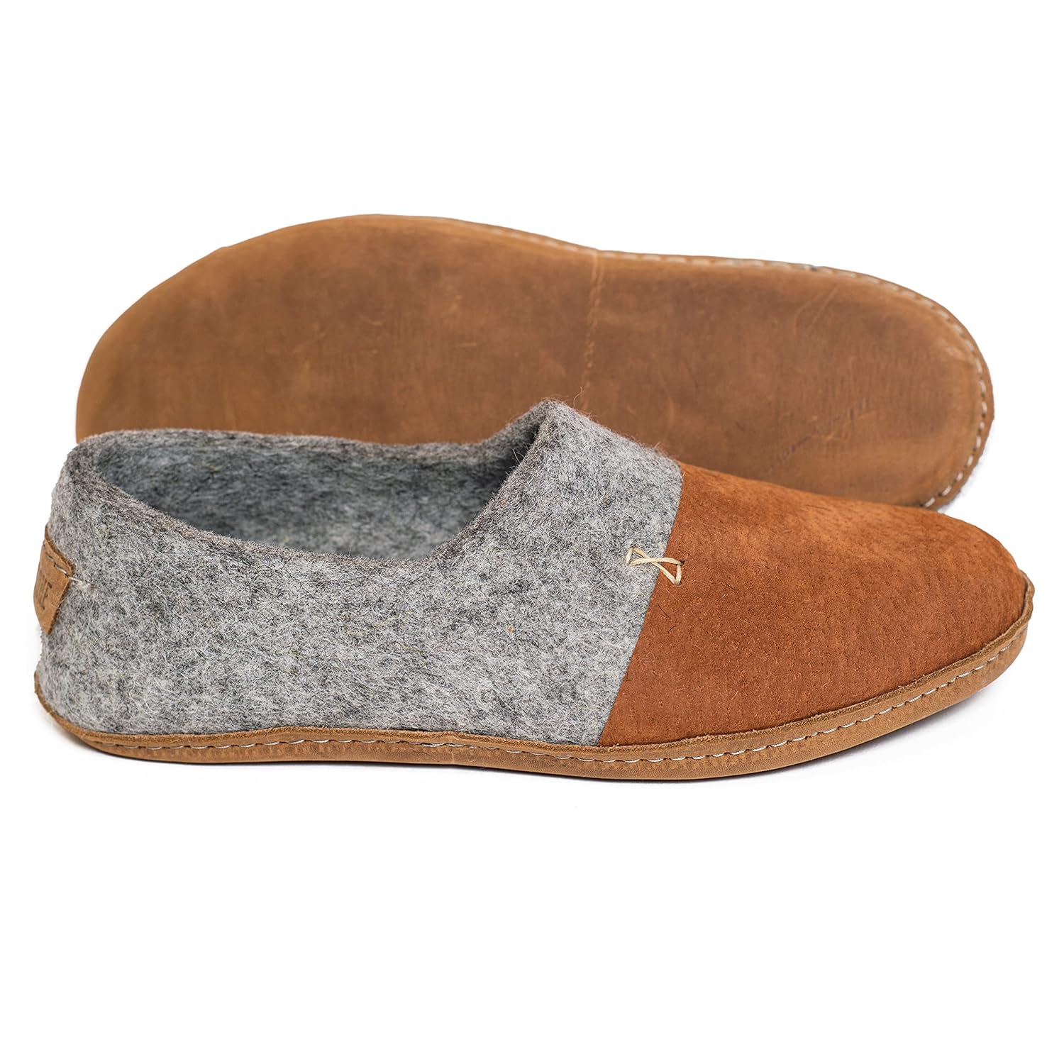 BureBure Men’s Boiled Wool House Slippers with Natural Edge Suede Toe Caps