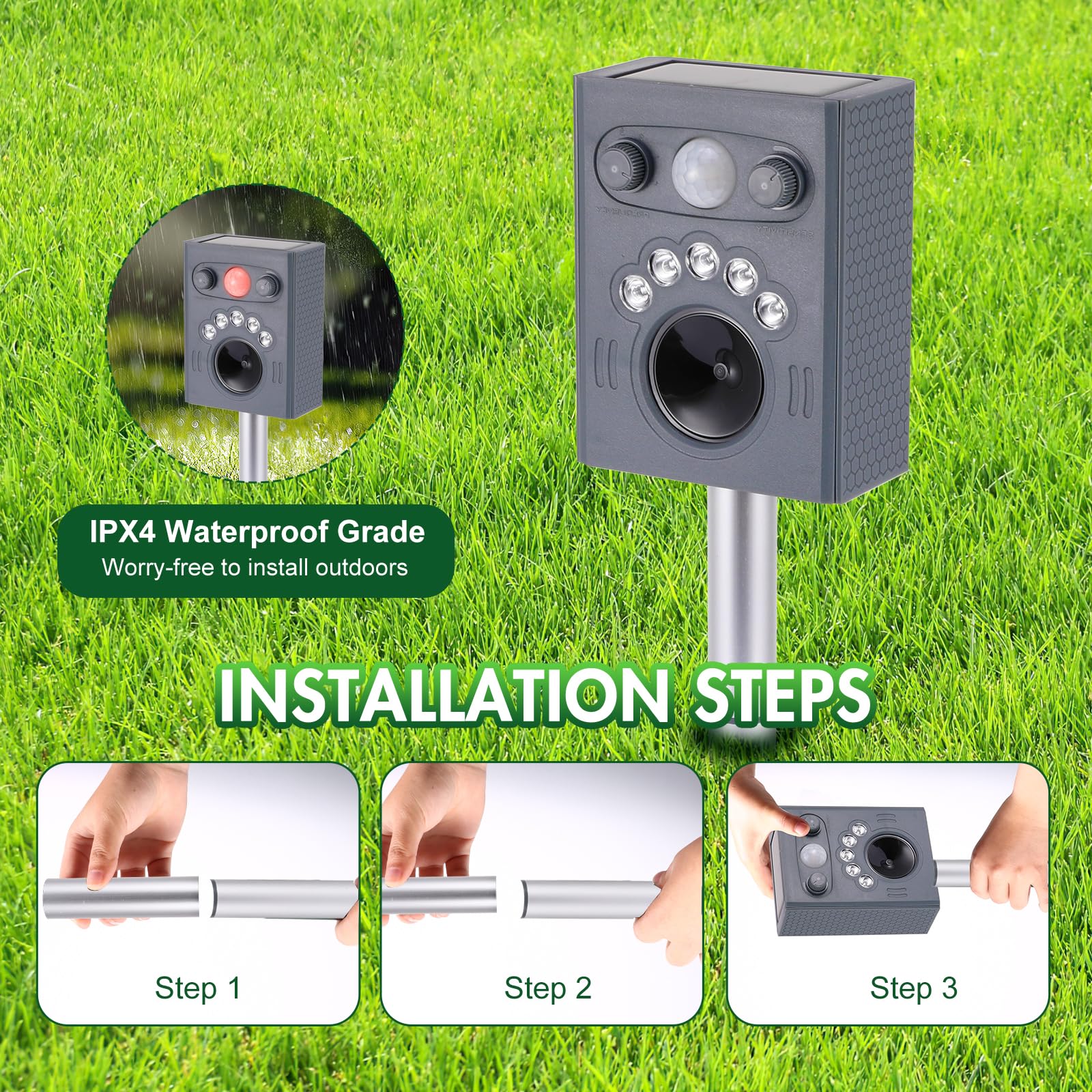 Repelente Ultrasónico para Animales, Repelente para Gatos De Jardín, Repelente Solar Ultrasónico con Sensor Pir y Flash, 5 Modos De Ajuste, Repelente para Gatos para Jardín, Patio