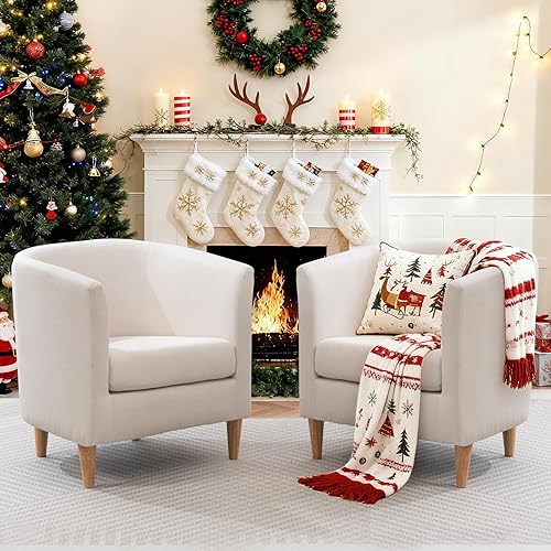 Accent - Juego de 2 sillas de barril, modernas y cómodas sillas de sala de estar con reposabrazos, silla de lectura pequeña con acolchado suave y