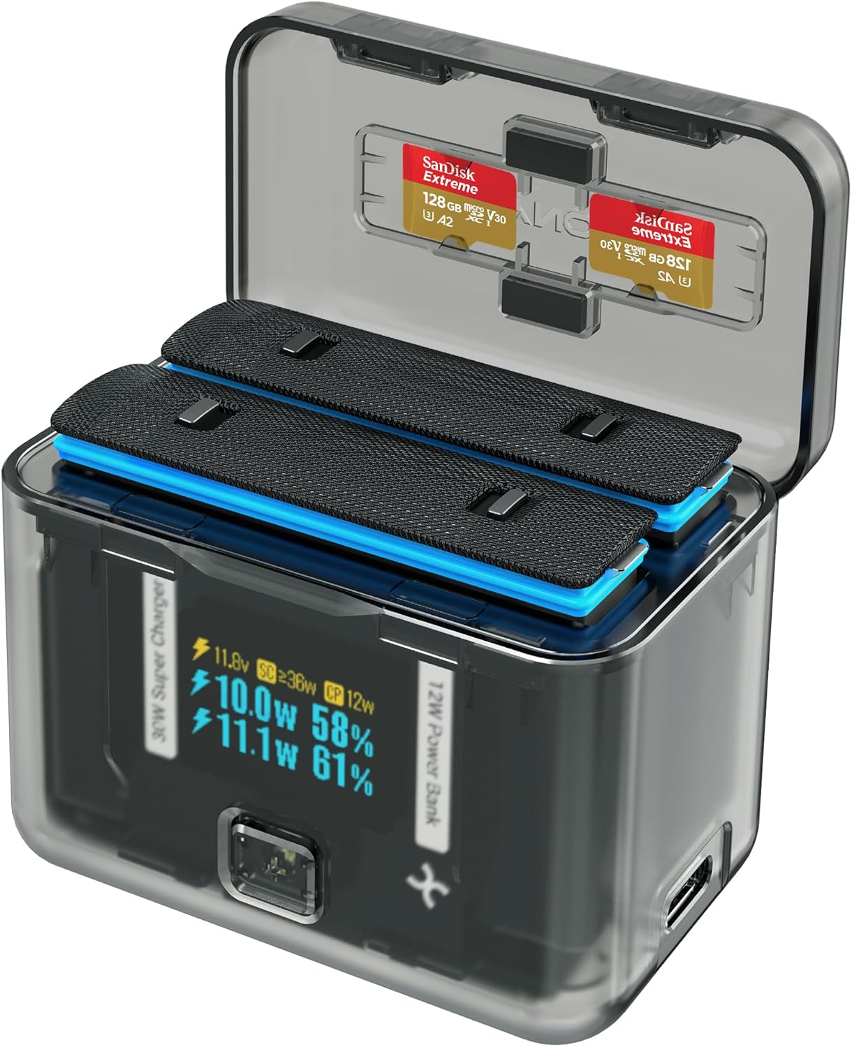 CYNOVA Insta 360 X4 Battery Charger for Insta360 X4 Accessories, Intelligent OLED Screen Two-Way Charging Hub for Insta360 X4, Fast Charger Hub for Insta 360 X4 Accessories (Not Include X4 Battery)