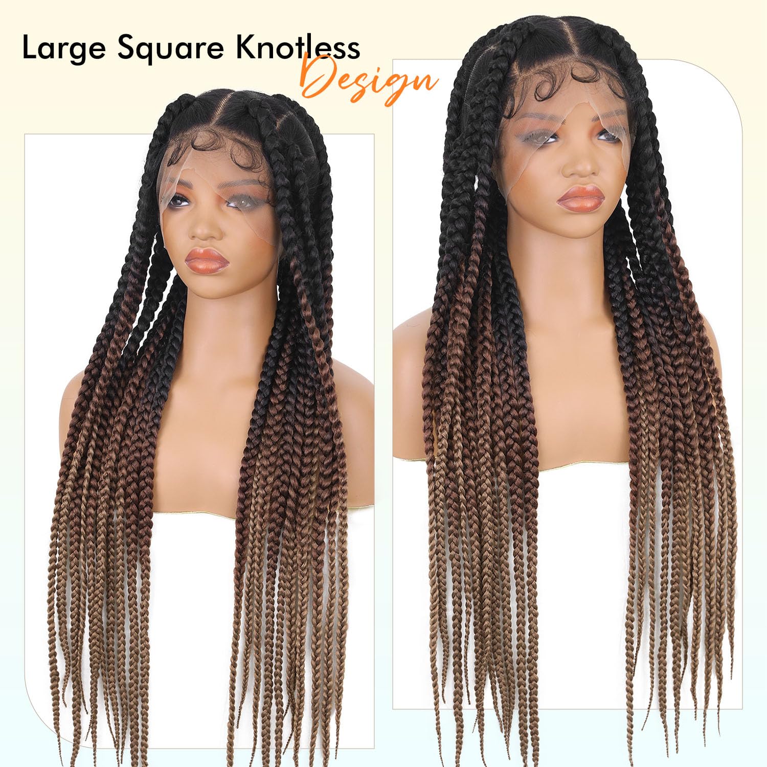 32 Inch Synthetic Braided Wig Double Lace Front Glueless Knotless Box Braids 32 Inch Black Box Braided Wig with Curly Textured Hair  main image 2
