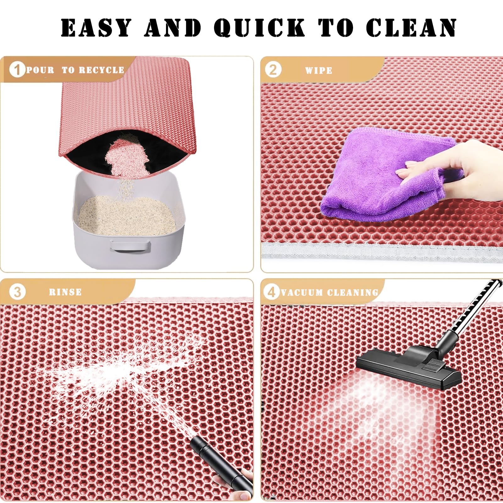 Cat Litter Mat, Honeycomb Double Layer Cat Litter Trapping Mat, Waterproof Urine Proof Non-Slip, Scatter Control, Less Waste, Easier to Clean (Pink, 35" X 24") - image 7