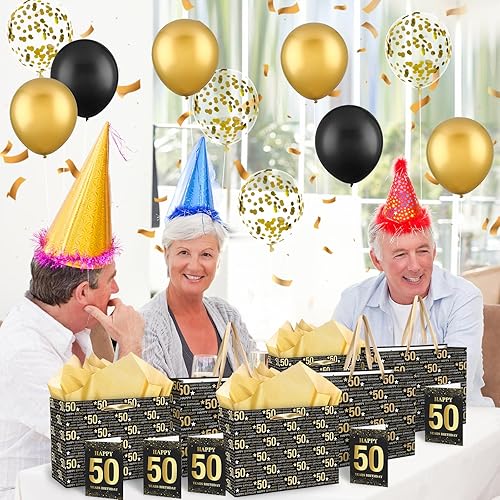 Miniatura 7 de RUMIA Bolsa de regalo de cumpleaños número 50, bolsa de regalo de cumpleaños 50 con papel de seda y tarjeta, bolsas de regalo de papel kraft de 50