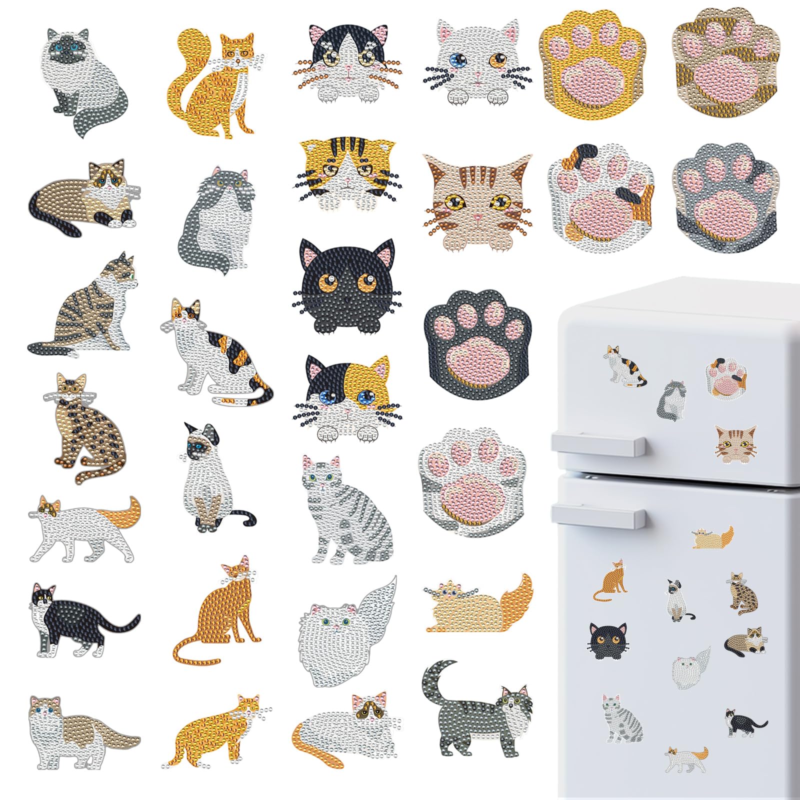 30 Pcs Cat Refrigerator Diamond Art Magnets Kits Fridge Diamond Stickers for Fridge Stickers DIY Home Decors DIY Crafts Gifts