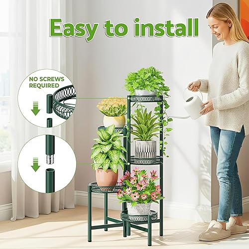 Miniatura 6 de Soporte de plantas de metal de 5 niveles para interiores y exteriores, estante alto de esquina para múltiples plantas, soporte plegable para Flor