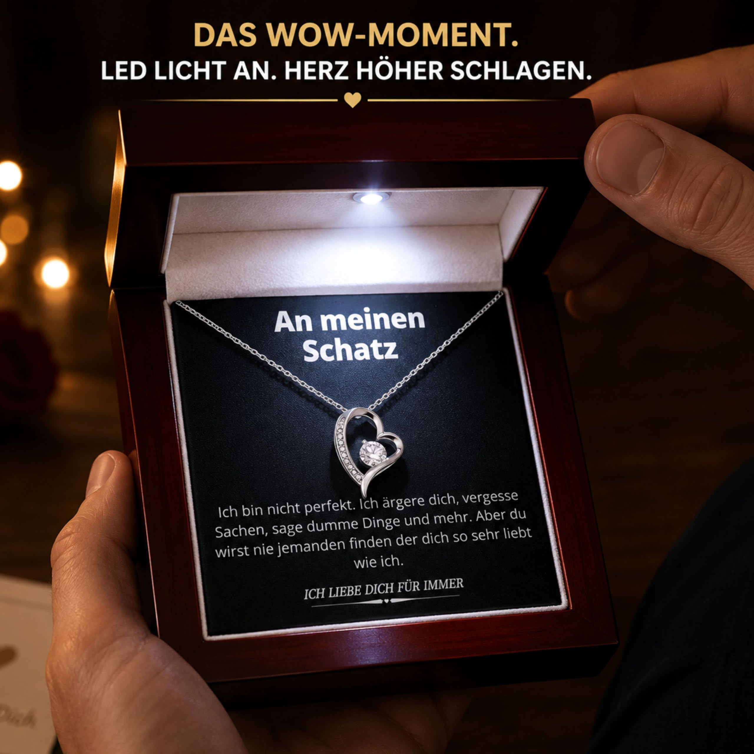 Herz Kette Damen - Geburtstagsgeschenk für Frauen, Geschenke für Freundin, 30. 40. 60 Geburtstaggeschenke mit LED Geschenkbox, Jahrestag Geschenk für Sie