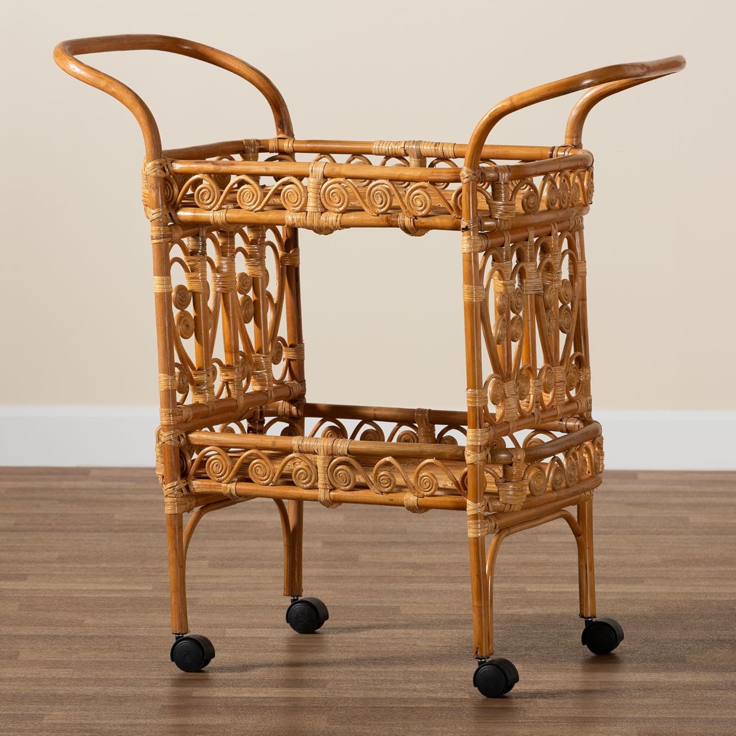 bali & pari Diwata Natural Rattan Kitchen Cart, 2-Tier