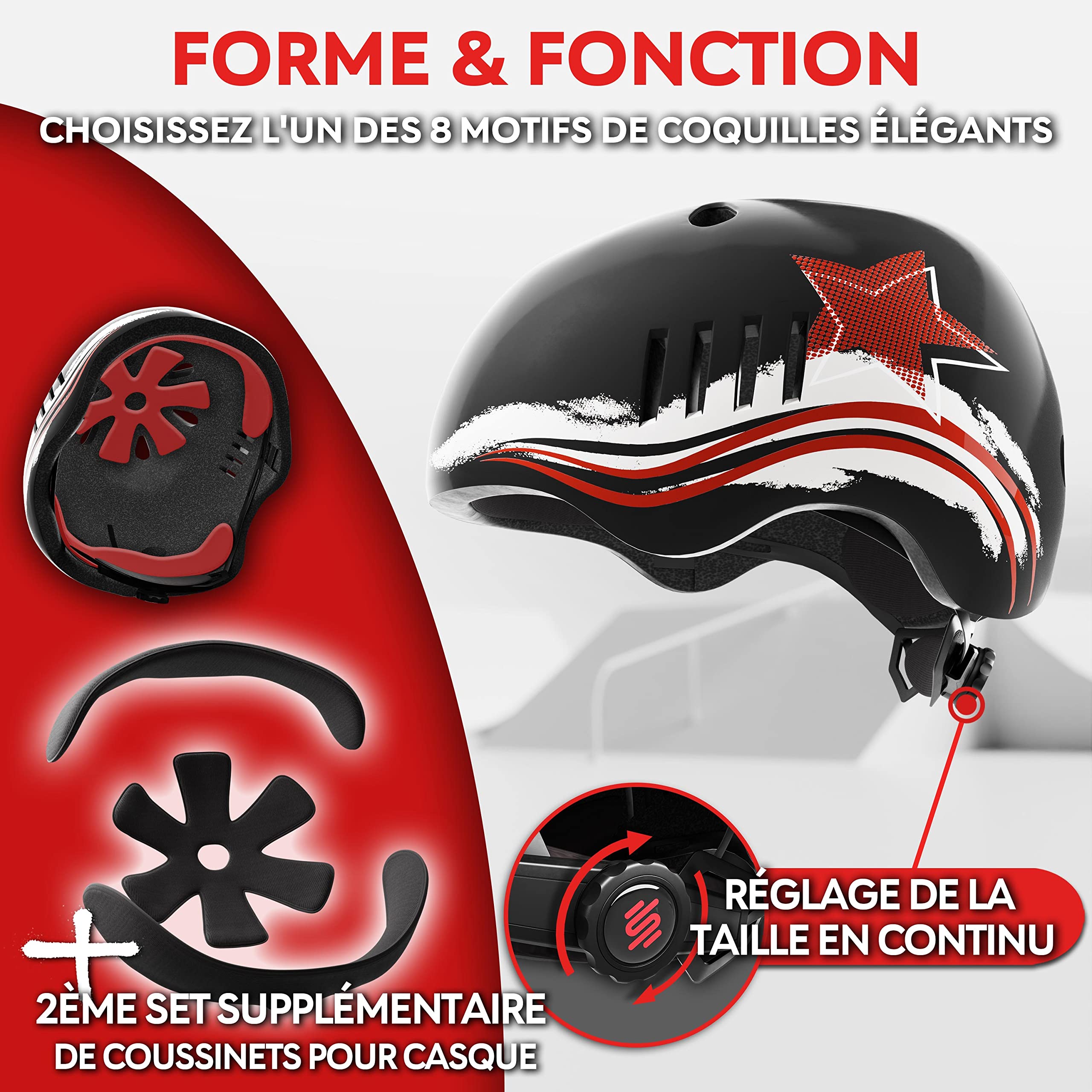 SKATEWIZ Casque Velo Enfant - Développé par Le Fabricant Allemand en 12 Designs sympas - Casque Trotinette, Skateboard, BMX, Roller-Casques pour Enfants extrêmement légers