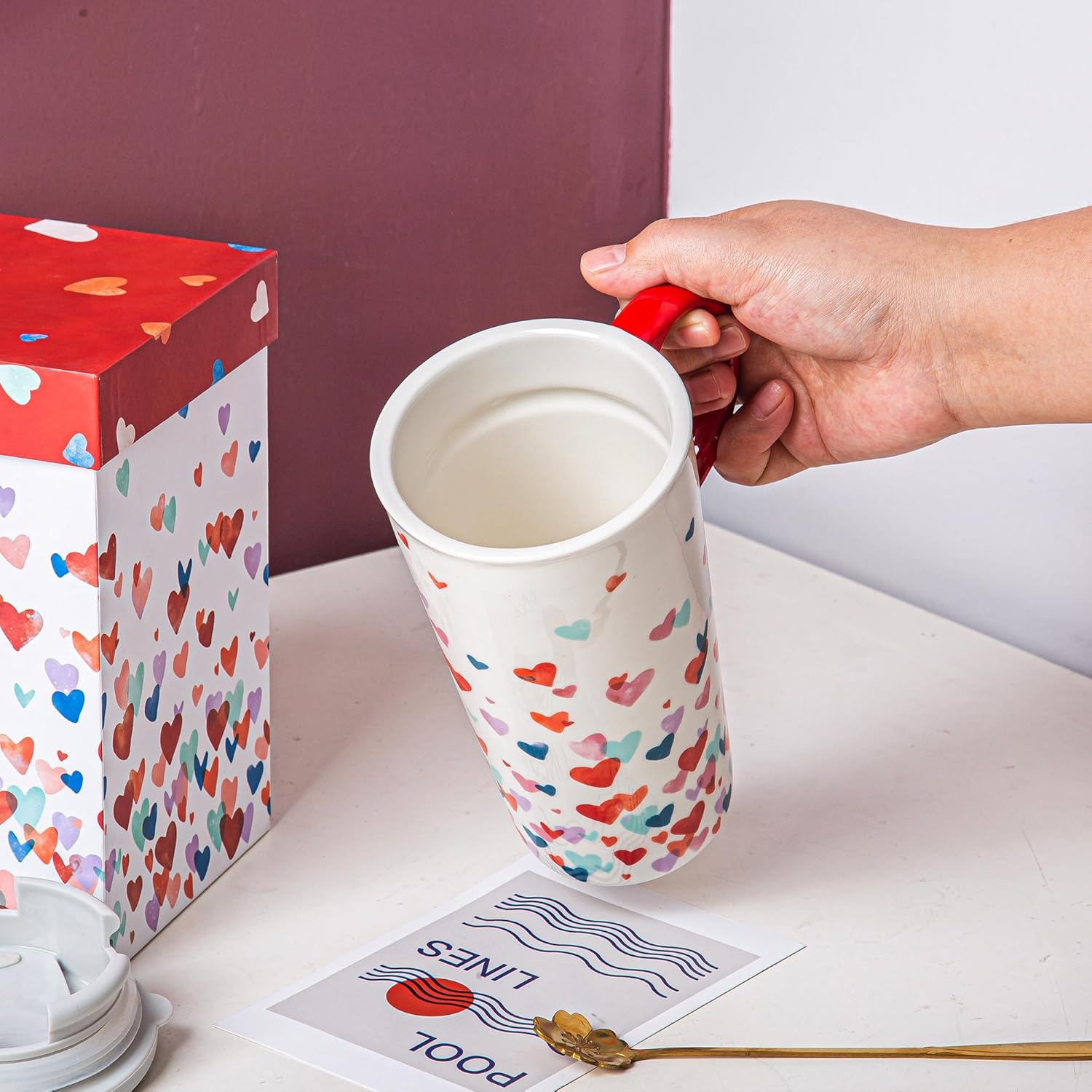 Topadorn 17oz Ceramic Travel Mug with Lid & Handle, Porcelain Coffee Cup with Gift Box, Dishwasher & Microwave Safe, Ideal for Daily Use, Commute & Valentine's Day Gifting - Image 7