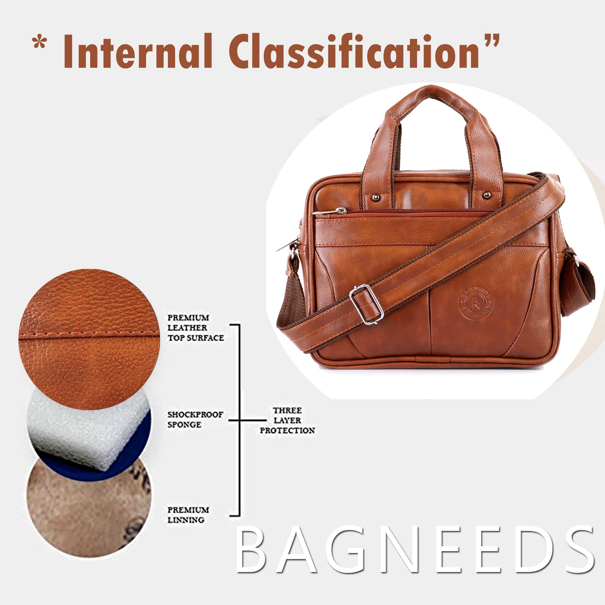 Bagneeds Messenger Bag for Men & Women Budget Friendly Premium Brown Faux Leather Shoulder Bag for 10" Tablet & iPad Compact Multi Utility Office & Travel Bag TAN 2
