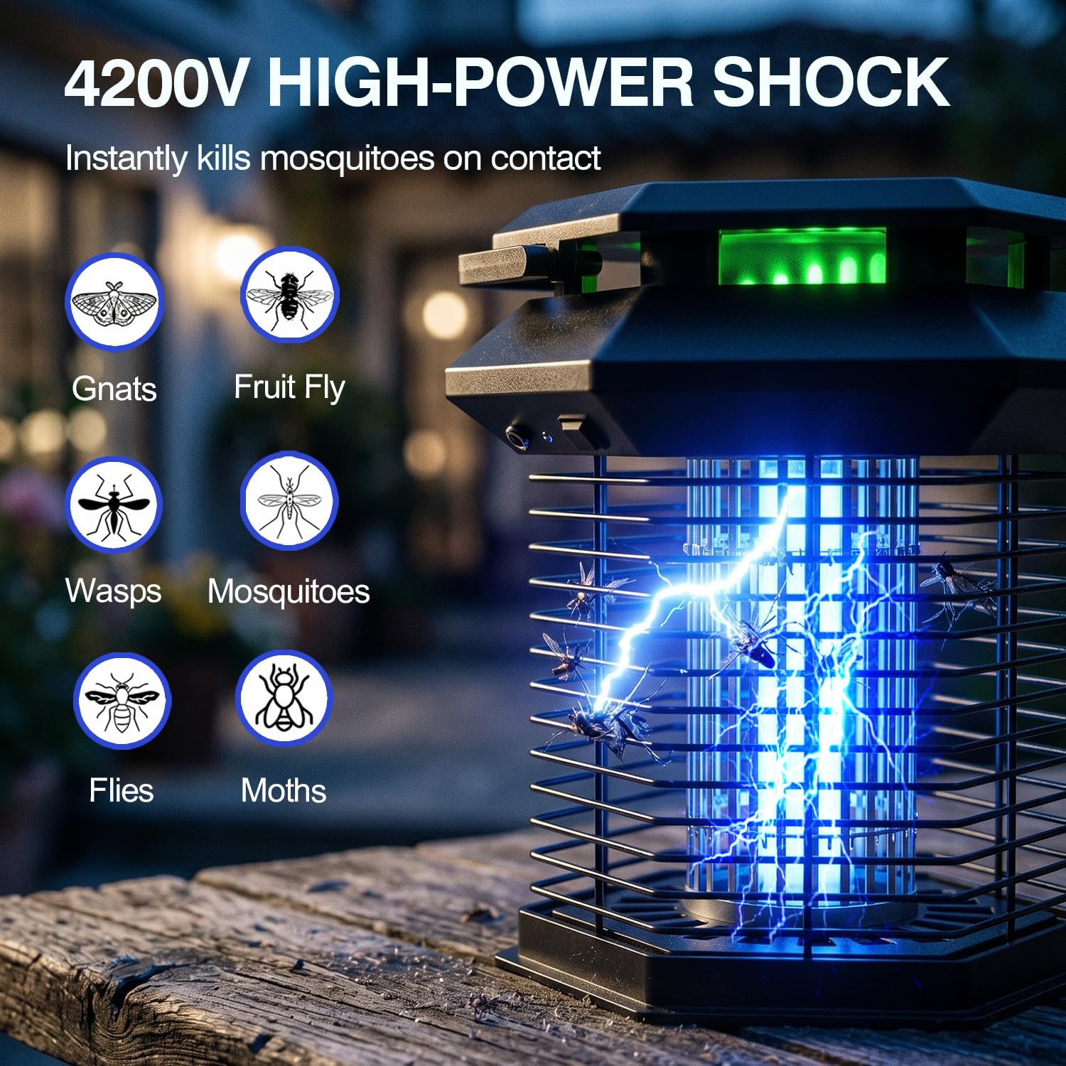Solar Bug Zapper Outdoor, 10W Mosquito Zapper, Impermeabile Fly Killer, Ricaricabile Elettrico Mosquito Killer, Auto On/Off dal tramonto all'alba, Trappola per insetti senza fili per patio, cortile
