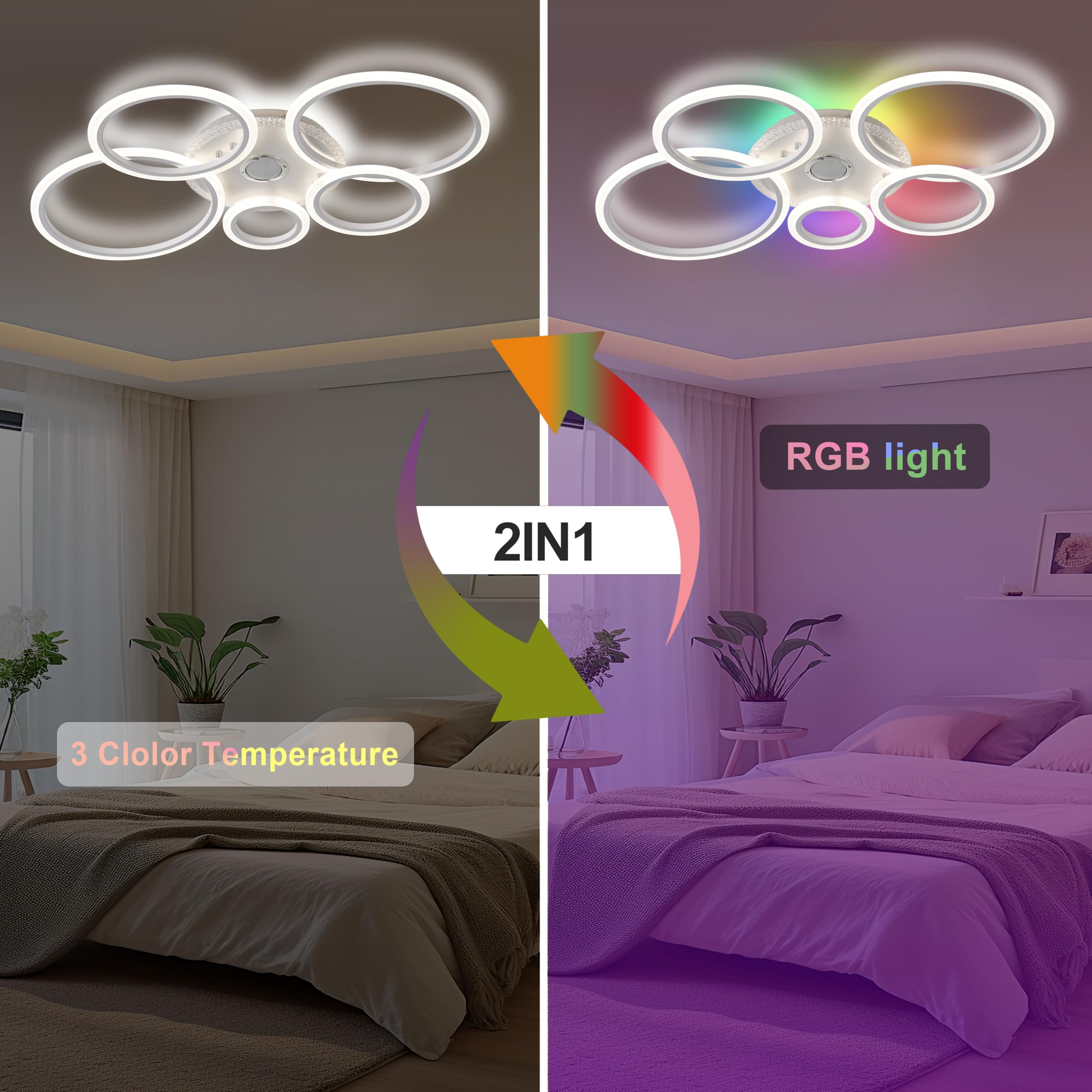 Plafoniera RGB Intelligente Modalità di Memoria e Dimmerabile,Lampadario Soggiorno con Telecomando e App (3000k–6500k),Plafoniere da 95 Cm con Bluetooth Per,Pub,Cabaret,Bar Karaoke