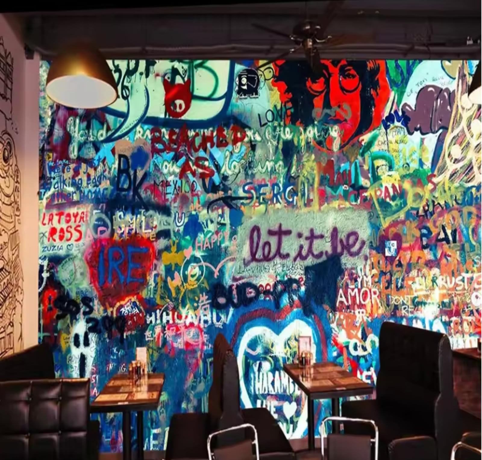 Toile de fond décor à la maison avec le papier peint rétro Doodle 250x175cm