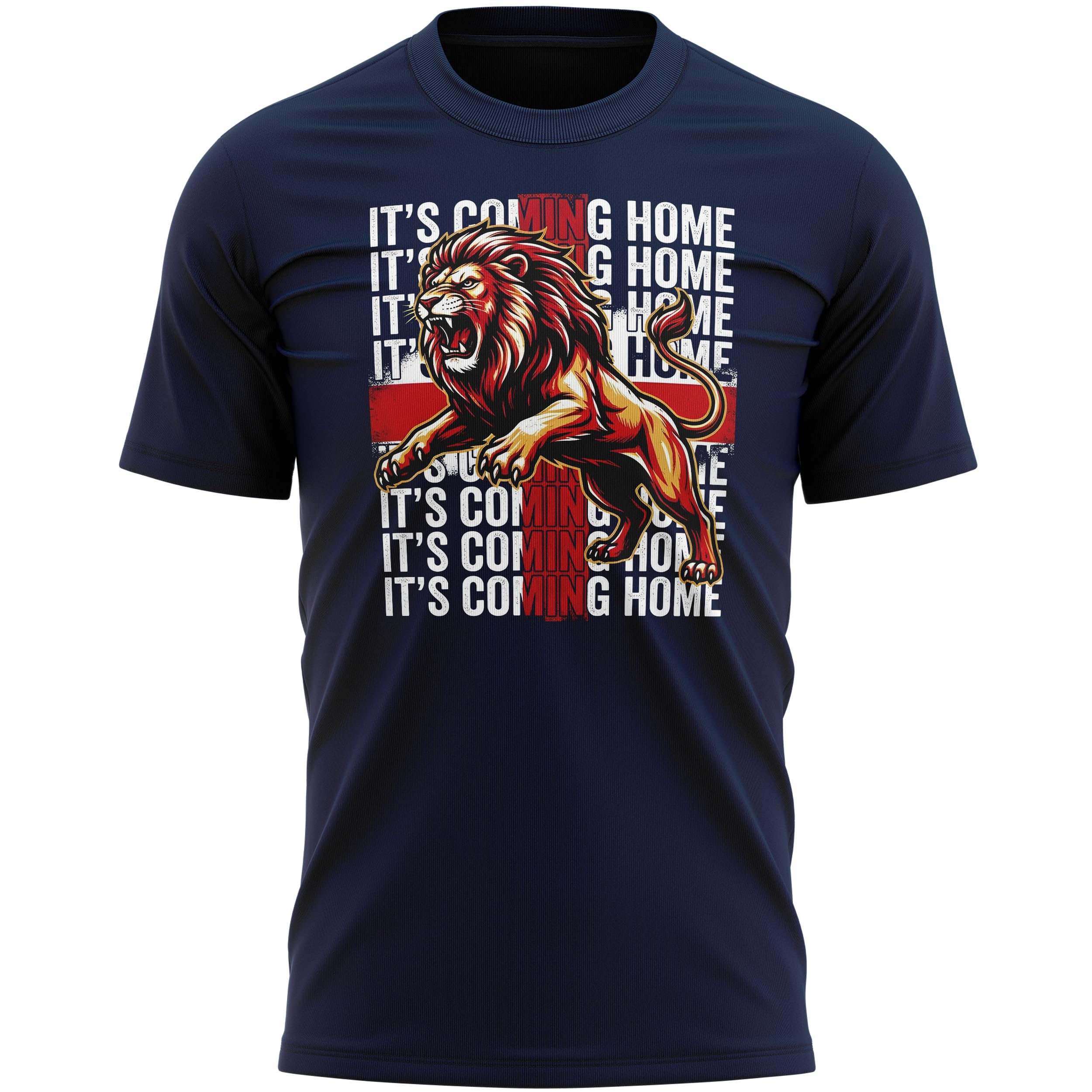 Mens England T Shirt - Its Coming Home Lion Graphic Tshirt - Football Fan Tee English Pride Top, L, Navy