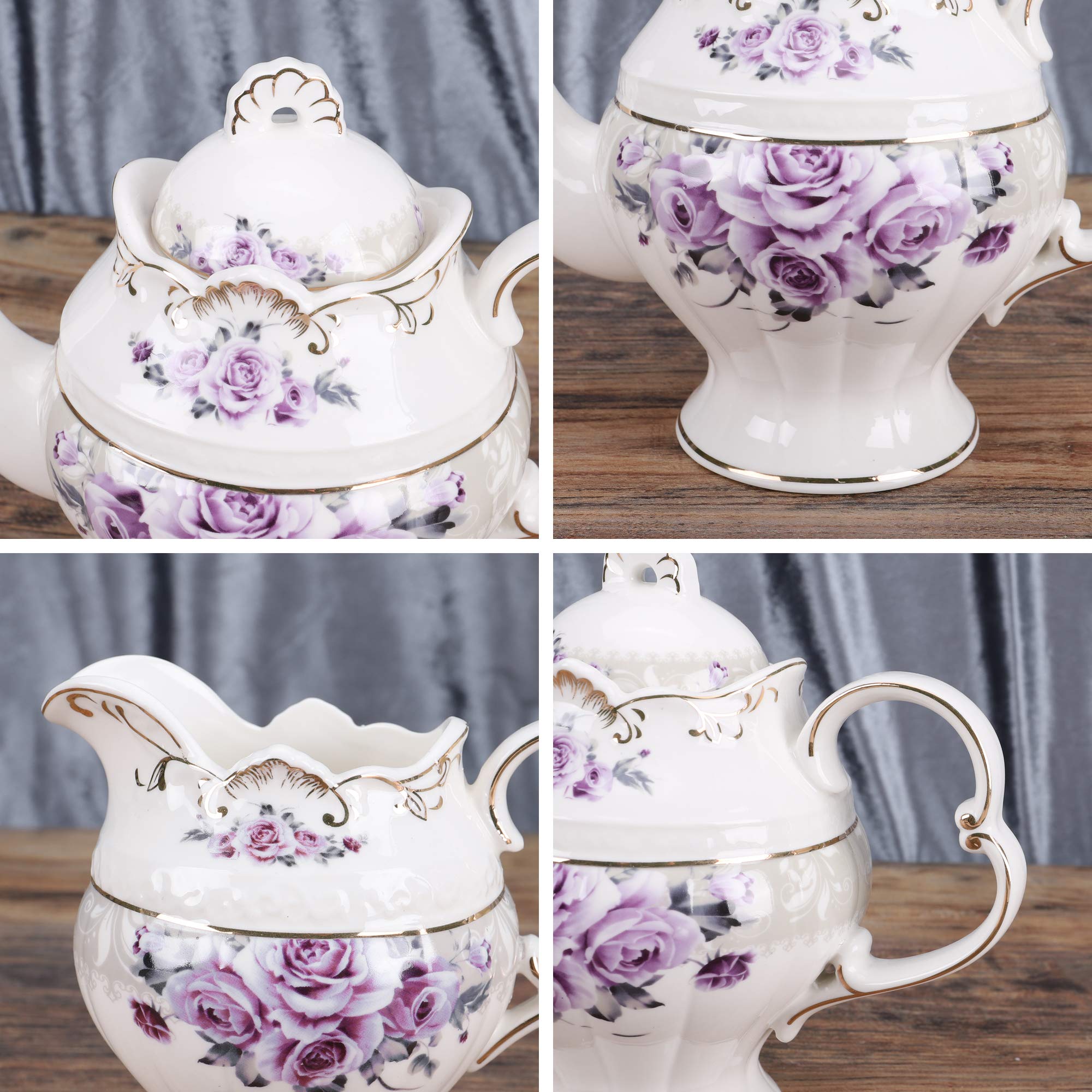 fanquare 15 Piece Porcelain Tea Set for Adults, Wedding Tea Service