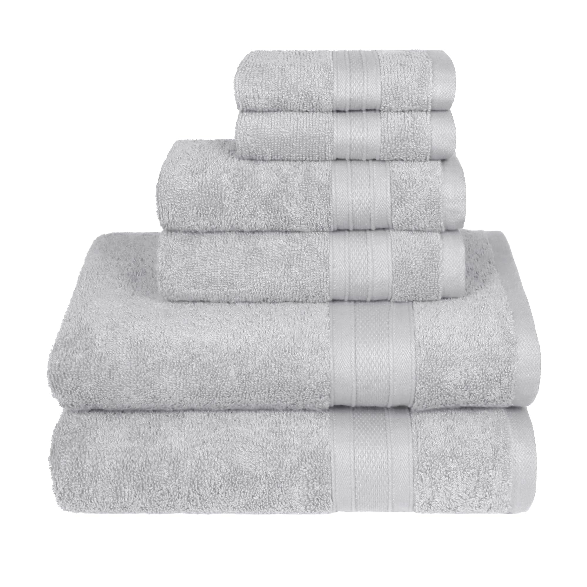Trident Soft Comfort Air Rich Towels for Bath, 100% Cotton Towel, Super Soft, Highly Absorbent, 6 Pieces Towel Set, 500 GSM - Silver