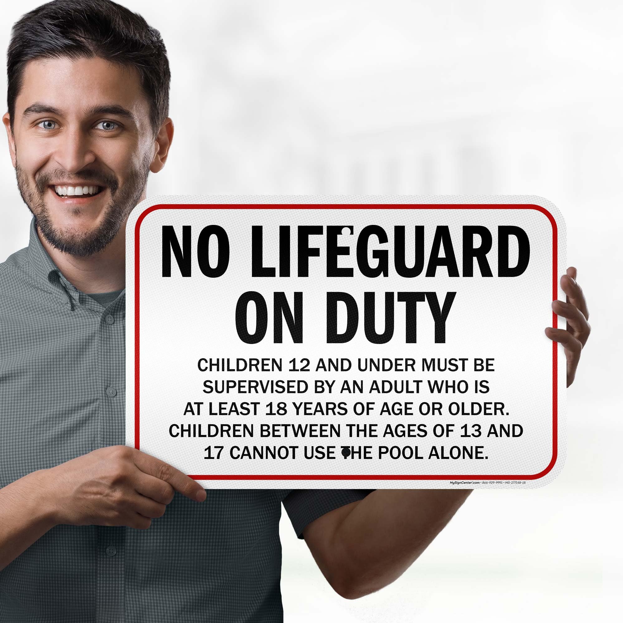 No Lifeguard On Duty Children Between The Ages Of 13 And 17 Cannot Use The Pool Sign, 12x18 Inches, 3M EGP Reflective .063 Aluminum, Fade Resistant, Made in USA by My Sign Center