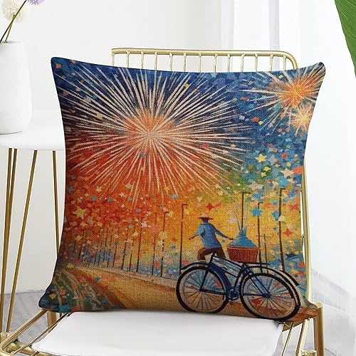 Miniatura 7 de Funda de almohada de granja con la bandera estadounidense y valiente, funda de almohada patriótica para el 4 de julio, para bicicleta, fuegos
