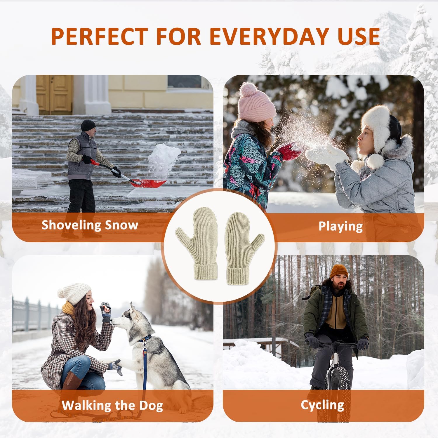 Winter Mittens for Women Men Warm Fleece Lining Stretchy Knit Thermal Snow Gloves for Cold Weather Gifts - Image 6