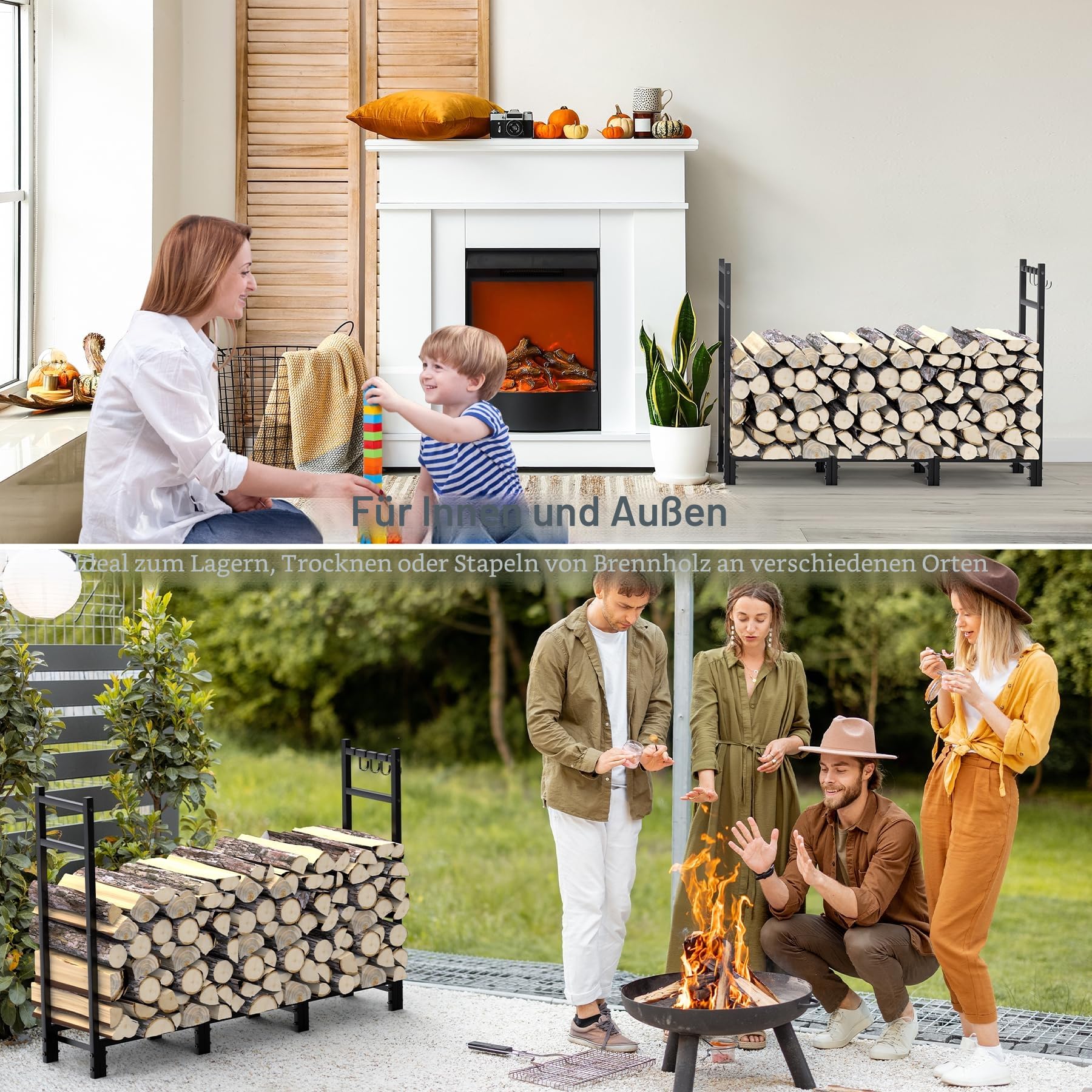 Verstellbare Kaminholzregal Metall,114x25x80cm- Für Aussen & Innen, Bis 500kg Holz,Stabiles Offener Holzlager,Garden Kaminholzregal,Stapelhilfe Für Terrasse, Abstellraum,Neben Feuerstellen