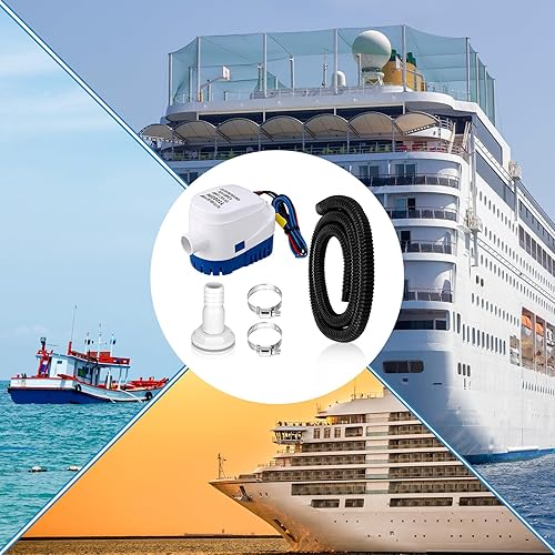 Miniatura 6 de Lounsweer Kit de plomería de bomba de sentina de 5 piezas, incluye bomba de agua de sentina eléctrica de 12 V, manguera de PVC, 2 abrazaderas a