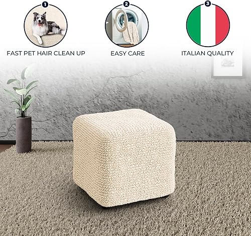 Miniatura 5 de PAULATO BY GA.I.CO. Funda otomana pequeña para taburete, funda de tela de poliéster suave, protector elástico para muebles de 1 pieza, colección