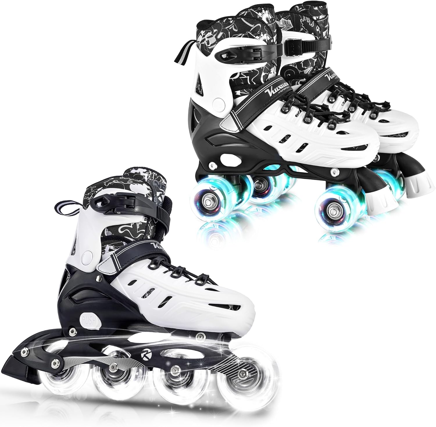 Kuxuan Skates Adjustable Inline & Roller Skates for Kids Girls and Boys Women