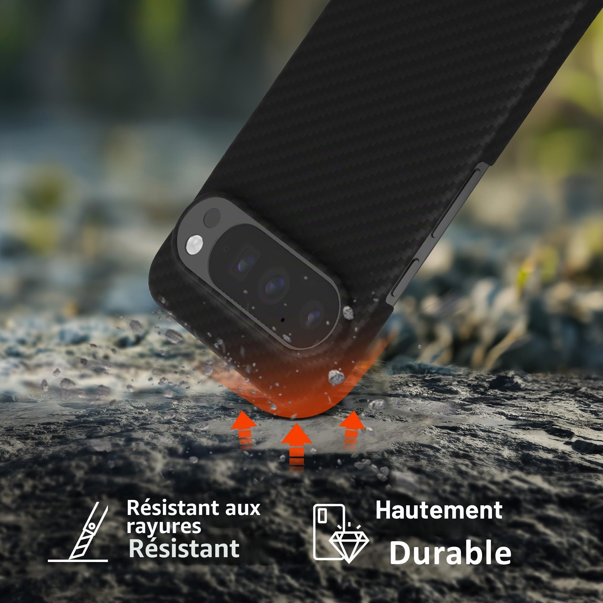 kalibri Coque de téléphone ultra fine pour Google Pixel 10 / Pixel 10 Pro - En fibre d'aramide ultra légère - Résistante aux rayures - Compatible avec MagSafe - Noir