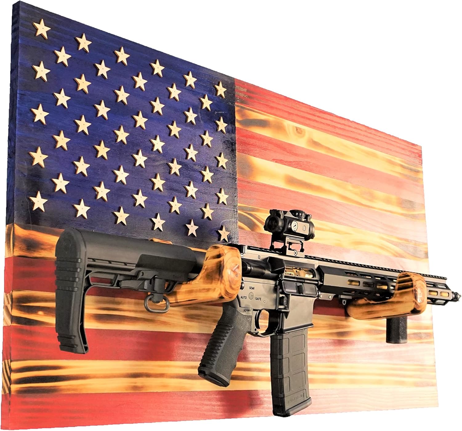 Wooden Rustic American Flag with Gun Rack 36” x 19.5” Made in the US Gifts for Men, Gifts for Hunter, Gifts for Military Men