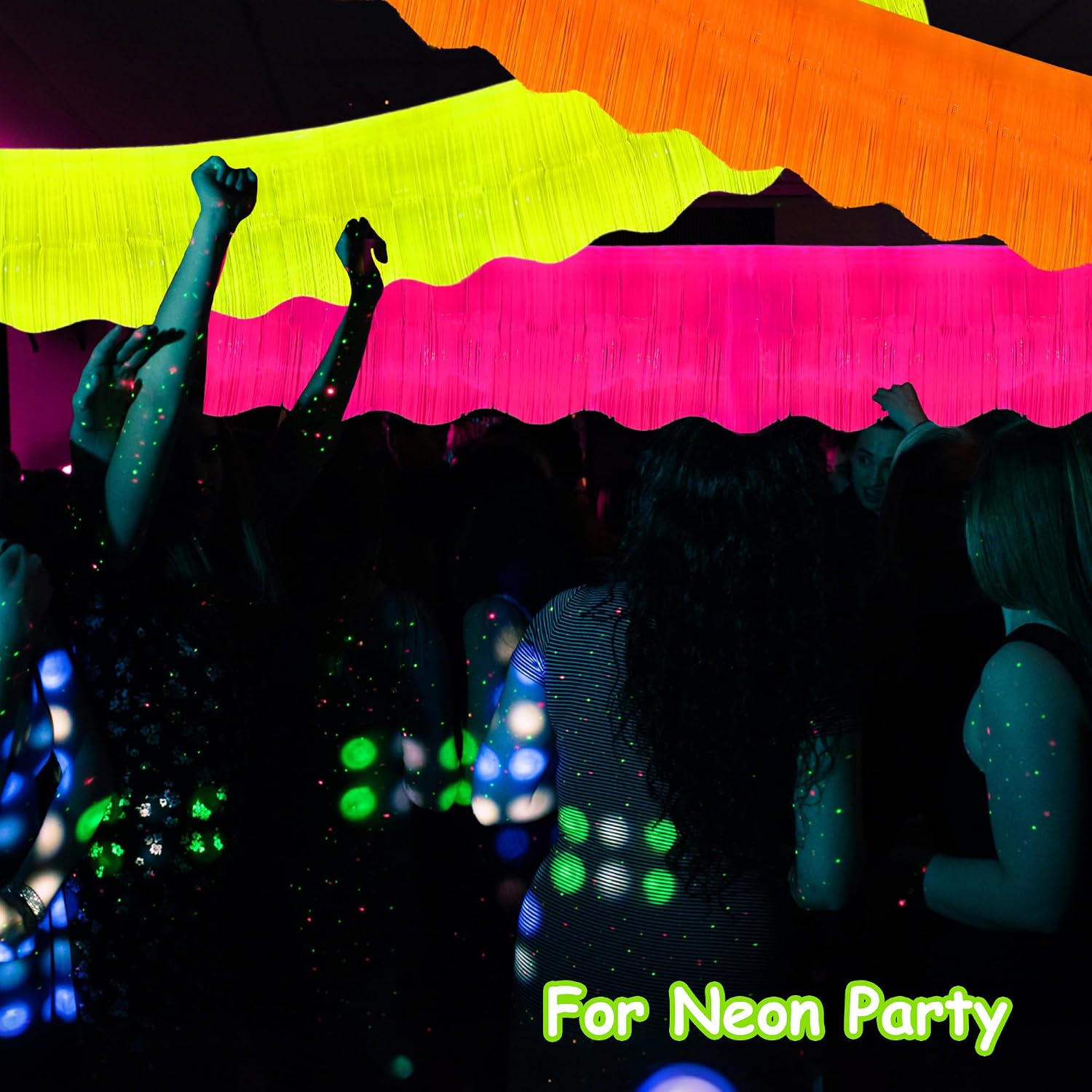 4 Packs 39 Ft Glow in The Dark Party Supplies Fringe Garland, Neon Macaron Parade Float Glow Tinsel Streamers Banner Table Skirts for for Birthday Holiday Neon Party (Green,Fuchsia,Yellow,Orange)