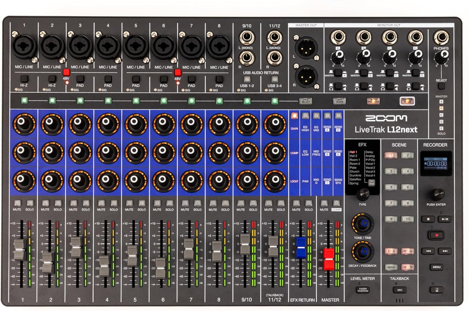 Zoom LiveTrak L12next Digital Mixer & Multitrack Recorder for Musicians, 12-Channels, 32-Bit Float Master, 14-Track Recording at 96 kHz, Effects, Audio Interface, Scenes, and Personal Monitoring