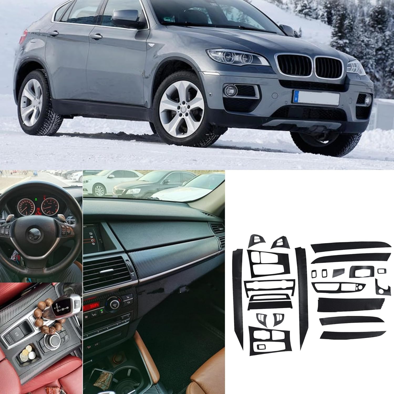 GXARTS Black 3D Carbon Fiber Car Interior Decor Kits Trim Sticker Compatible with BMW X5 E70 X6 E71 2008 2009 2010 2011 2012 2013 2014