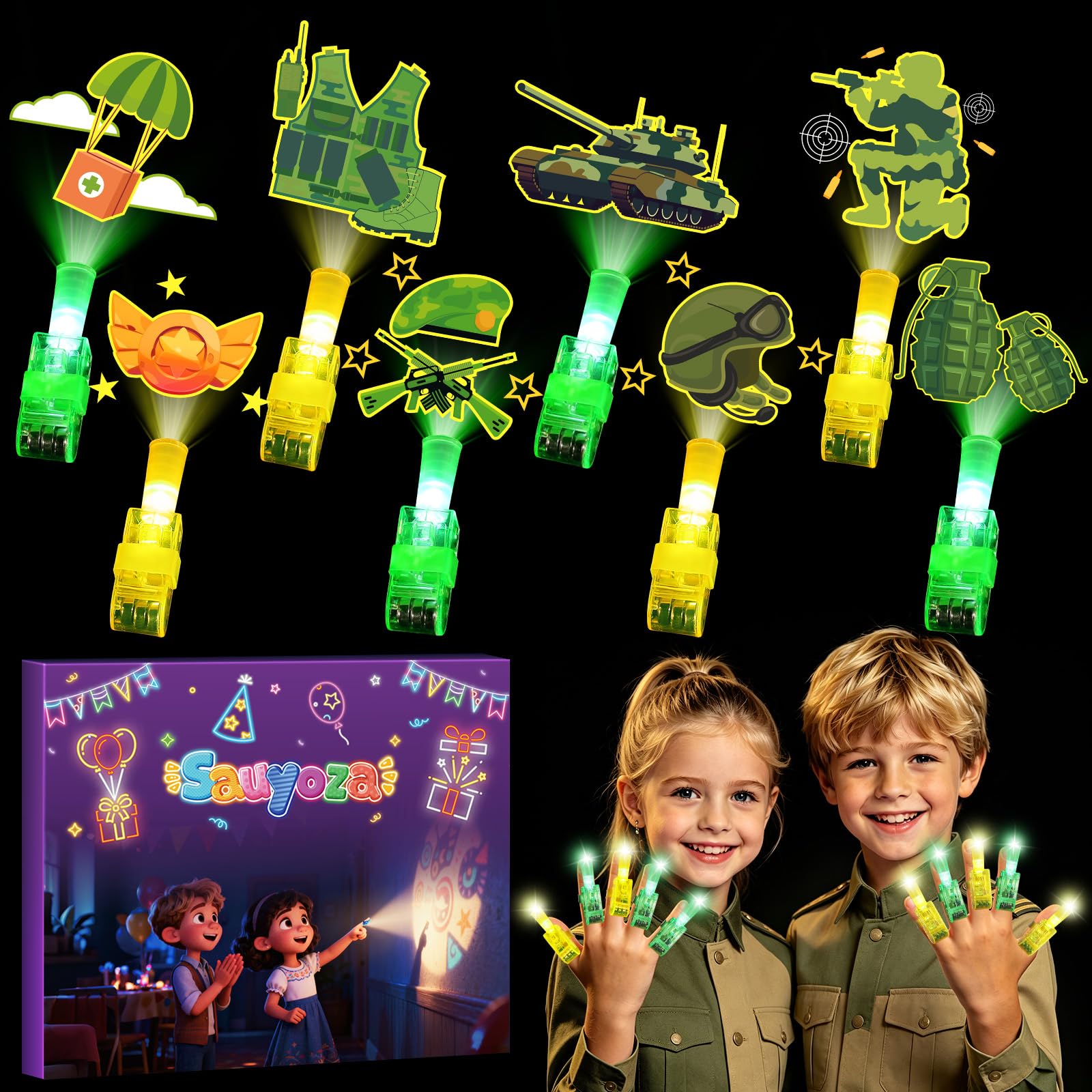 36 Pack Army Party Favors LED Finger Lights for Kids