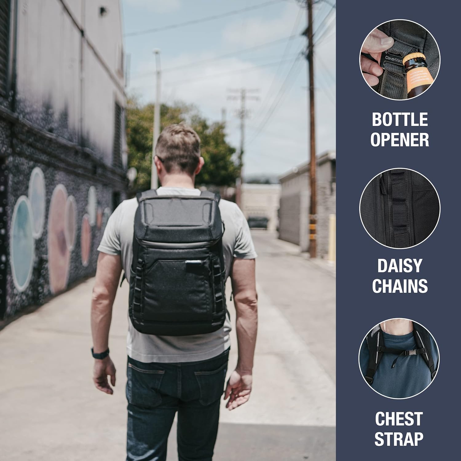 CleverMade Pacifica Backpack Coolers Insulated Leak Proof, Midnight/Charcoal - 24 Can Insulated Cooler Bag, Picnic and Beach Backpack Lunch Box - Cooler Backpack Made From Recycled Materials
