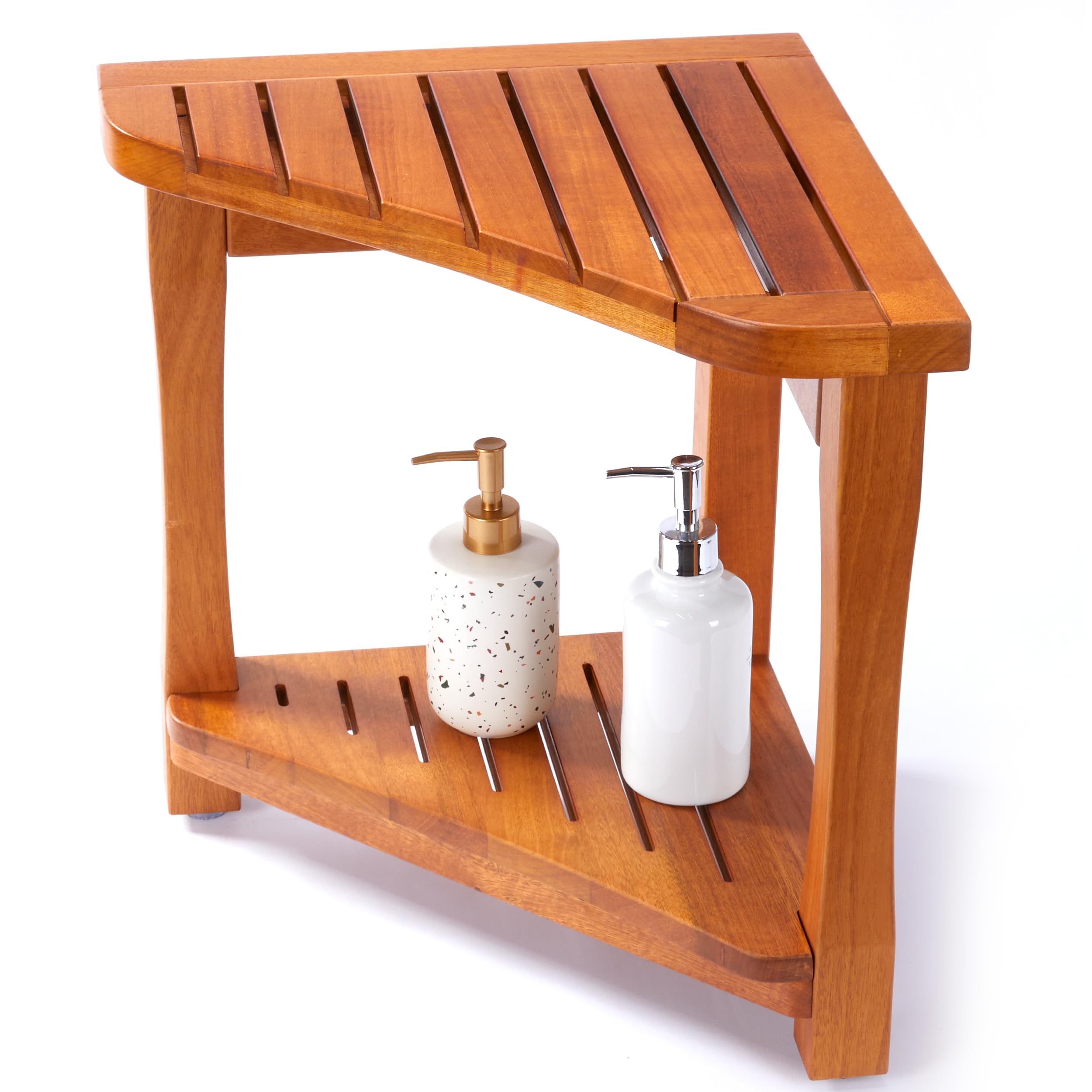 Banco de ducha de teca para ducha interior, taburete de ducha de madera maciza de teca 100% grado A, asiento de baño de madera impermeable con estante de almacenamiento, silla de spa antideslizante