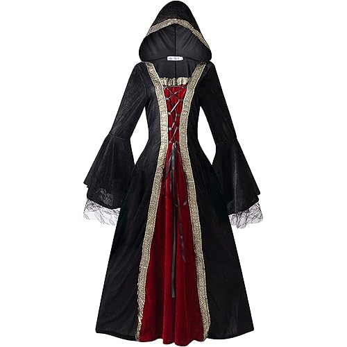 Colorful House Women Medieval Tea Party Dress Victorian Era Bubble Sleeves Velvet High Waist Long Dress with Belt and Gloves