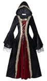 Women Medieval Tea Party Dress Victorian Era Bubble Sleeves Velvet High Waist Long Dress with Belt and Gloves