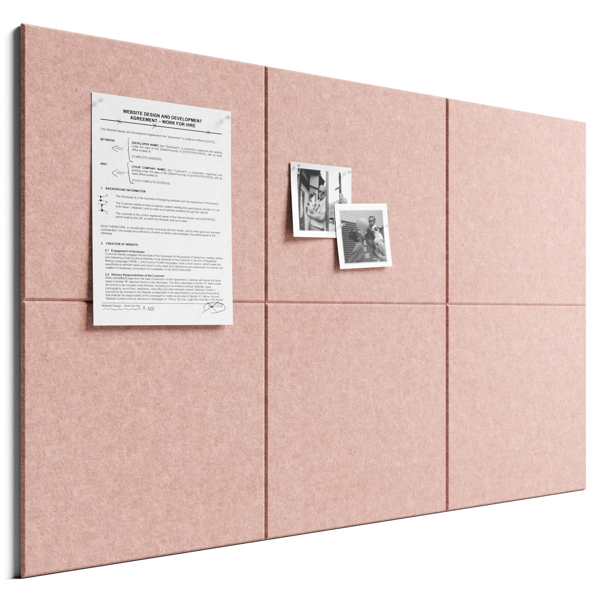 Bumusty Large Cork Board 36"x24" Alternative - 6 Pack Felt Wall Tiles with 40 Safe Removable Adhesive Tabs, 30 Pushpins, Cork Boards for Walls Pin Board Notice Board Office Decor-Pink