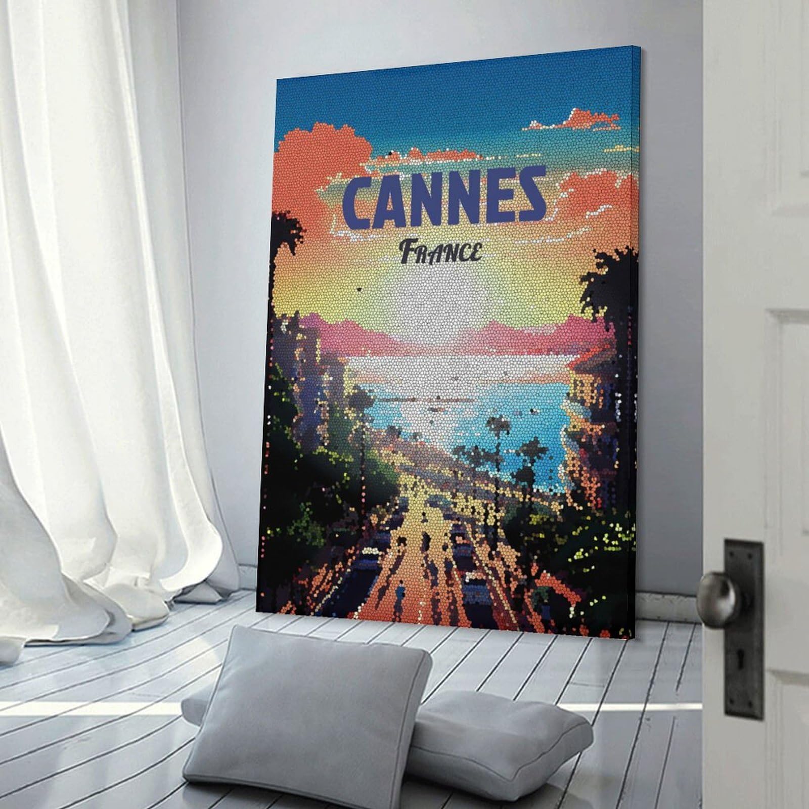 Junmoney Cannes, France Beach Mosaic Travel Wall Picture Print, 24x36inch(60x90cm), for Art Walls, Layered Displays Or Homes, Home Wall Art for Statement Displays