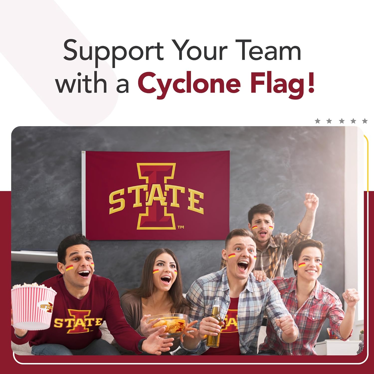 Iowa State Cyclones College Sports Printed Flag - NCAA Licensed - Nylon - School Banner (Red, Gold, 3' x 5')
