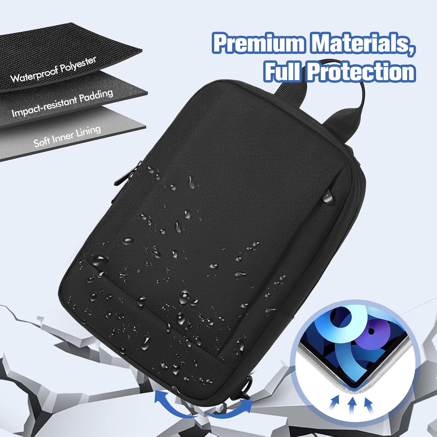 MoKo 9-11 Inch Tablet Sleeve Shoulder Bag with Earphone Hole for iPad A16 2025/Pro 11-in, iPad 10th/Air 5/4th 10.9'', i-Pad 9/8. 10.2'', Galaxy Tab S8/S9 11'', Tablet Carrying Case with Pockets, Black