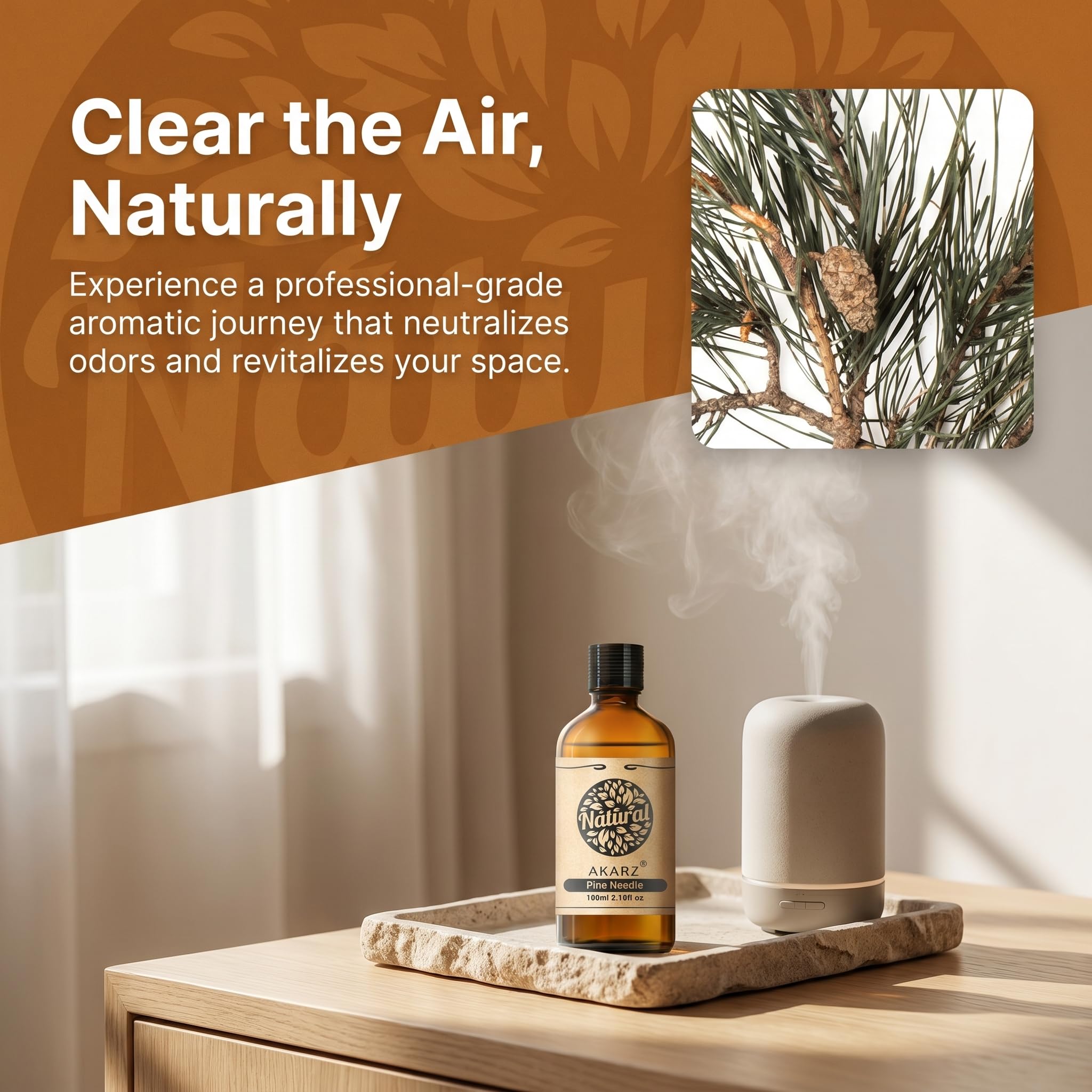 AKARZ 100ml Olejek esencjny z Igły Sosnowej - Naturalny olejek aromatyczny do dyfuzorów, lamp aromatycznych i aromatów pomieszczeń