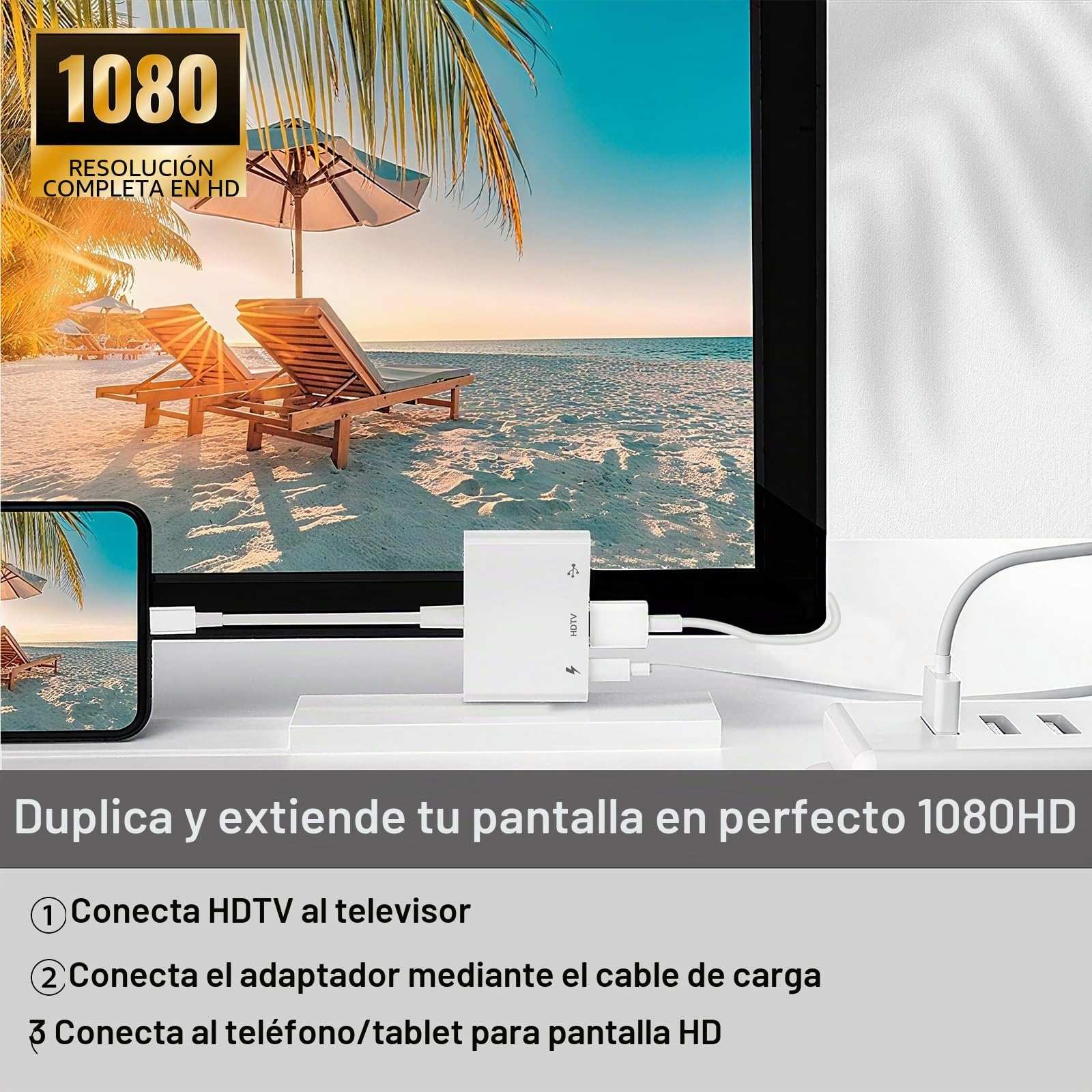 [Certificado Apple MFI] Light-Ning Digital AV Adaptador 3 en 1, 1080P HDMI, USB OTG y Puerto de Carga, Compatible con iPhone y iPad, para duplicar Fotos, vídeos y música