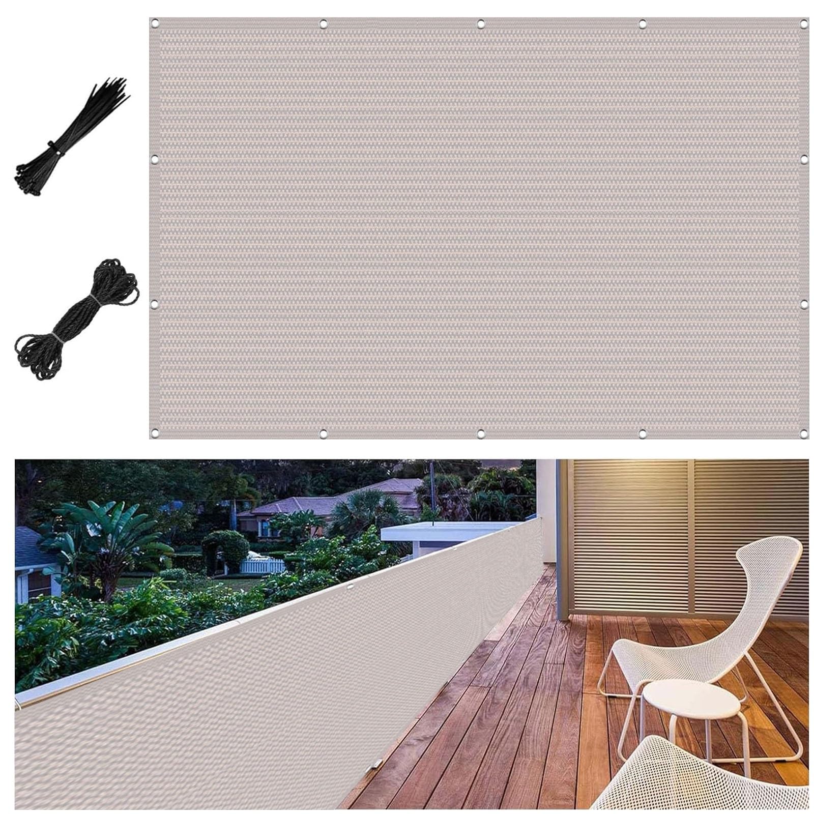 Copertura per Balcone Frangivisto 105 x 735 cm Respirante, Leggermente Trasparente, Isolamento Termico, Leggera e Durevole Telo Balcone Ringhiera Frangivisto per, per Giardino, Bianco