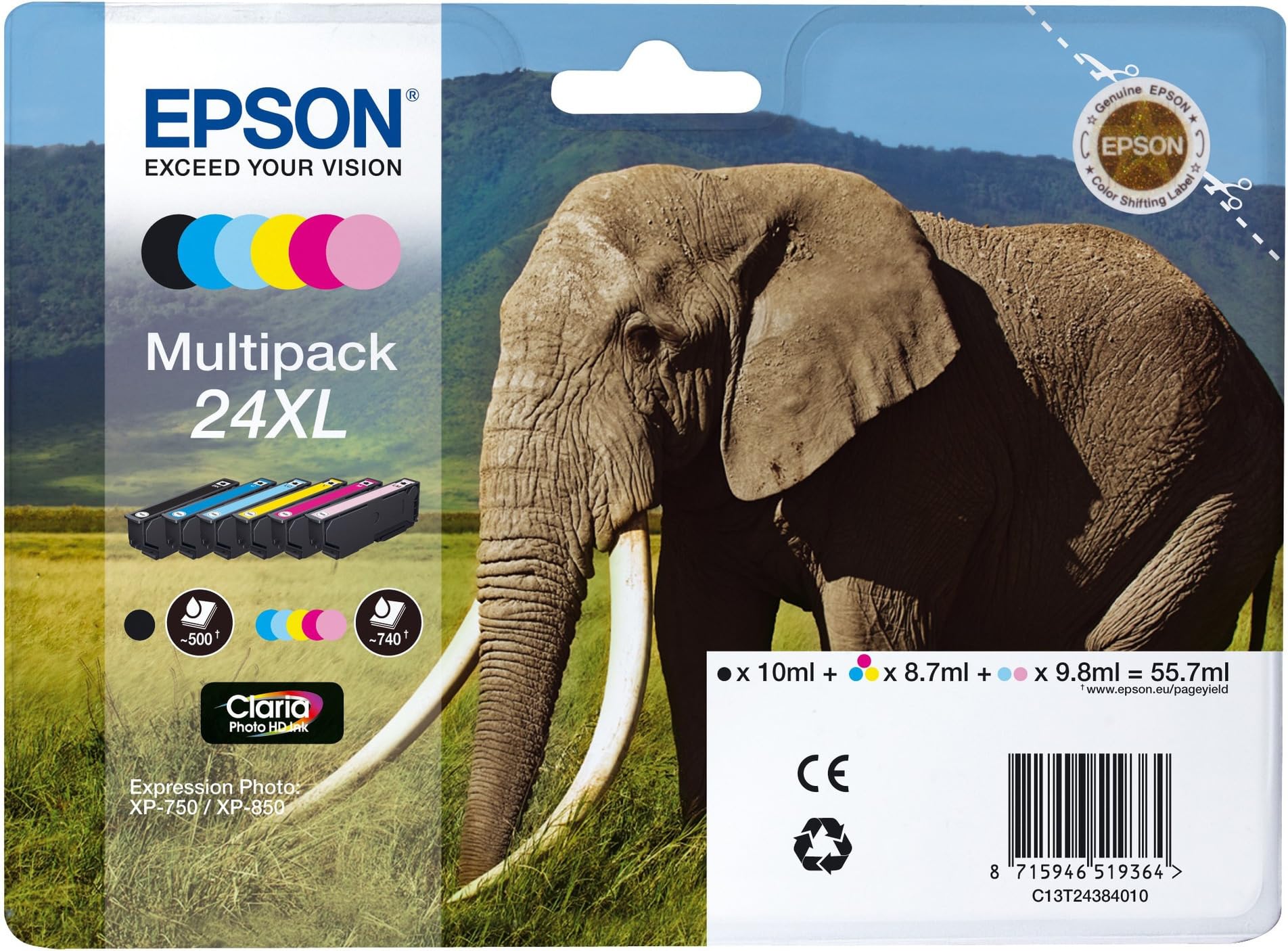 Epson C13T24384010 - Pack de 6 cartuchos de tinta, color