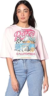 تيشرت عصري مريح بأكمام للكوع بتصميم مطبوع للنساء من ريفين، لون وردي