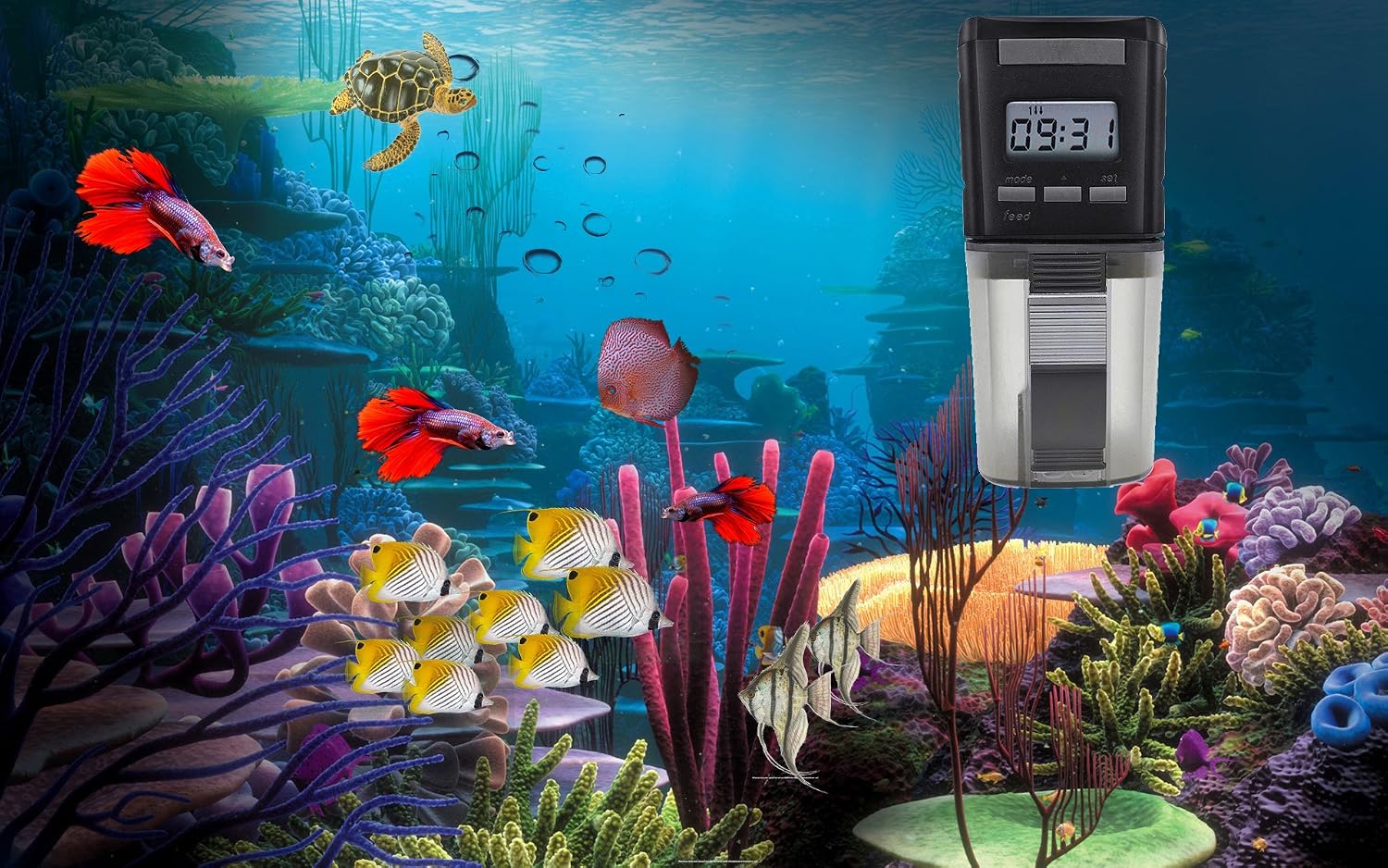 Ycozy Automatic Fish Feeder Moisture-Proof Electric Auto Fish Food Feeder for Aquarium Fish/Turtle/Goldfish Feeder Intelligent Timer Fish Food Dispenser for Trips, Weekend & Vacation